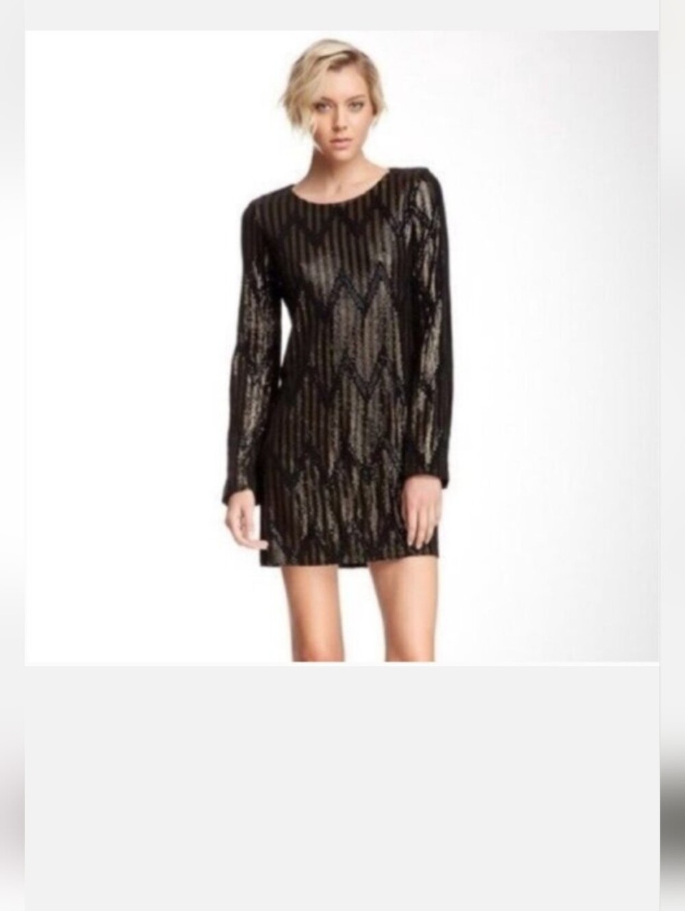 Joe's Jeans Yves Black And Gold Chevron Sequin Long-Sleeve Mini Dress
